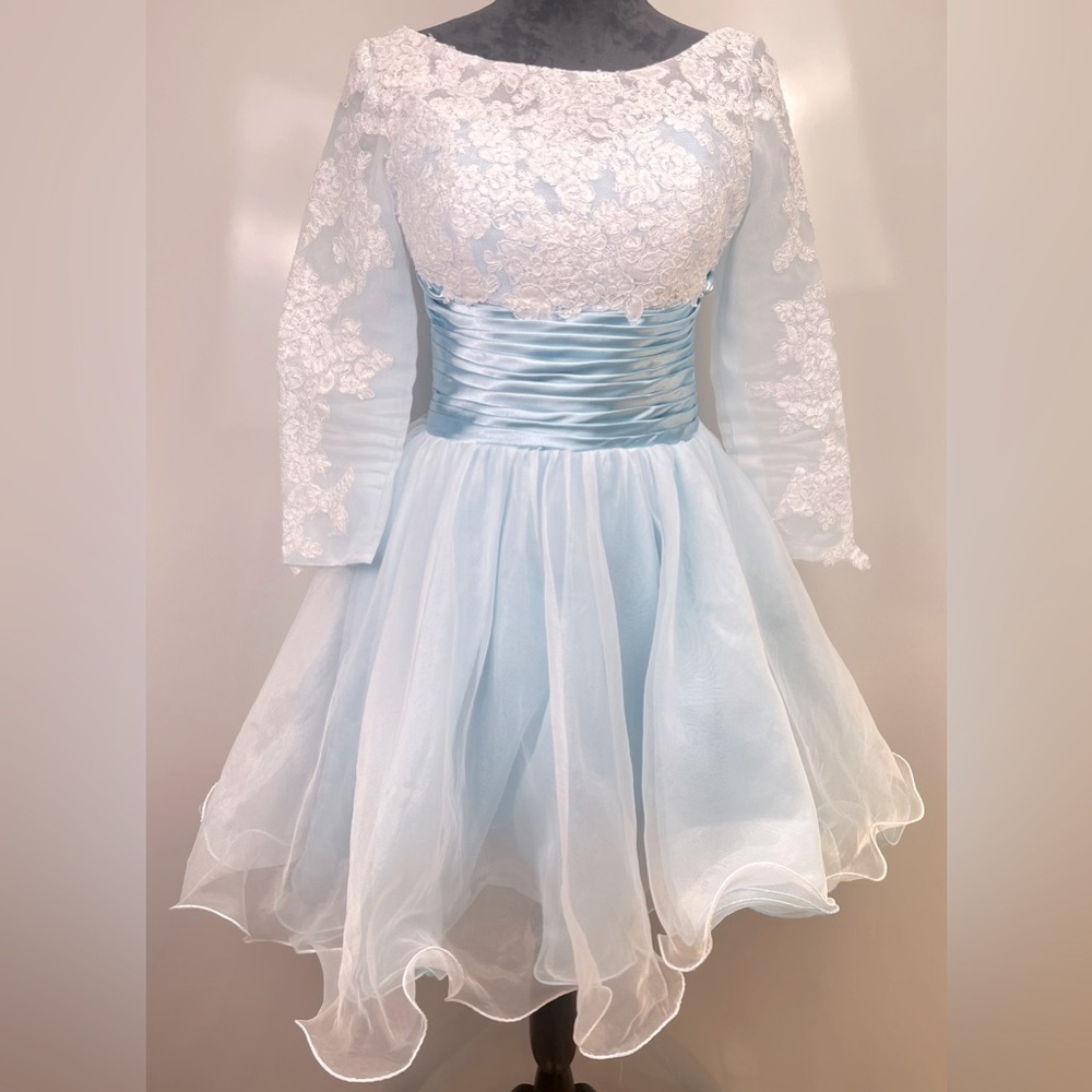 Dylan Queen Elegant Blue and White Lace Dress
